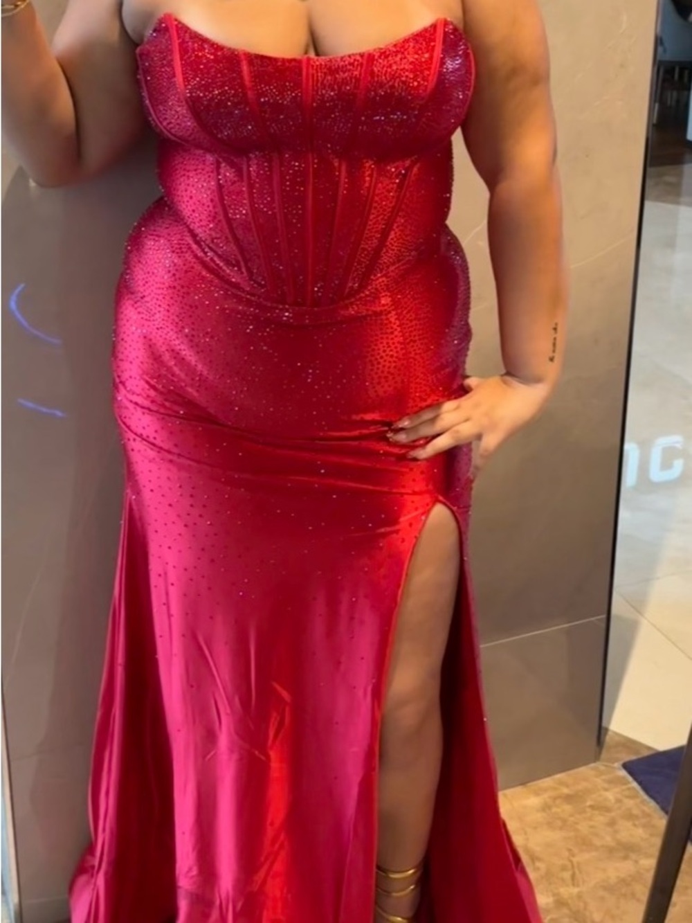 Red Strapless Corset Evening Gown Prom dress